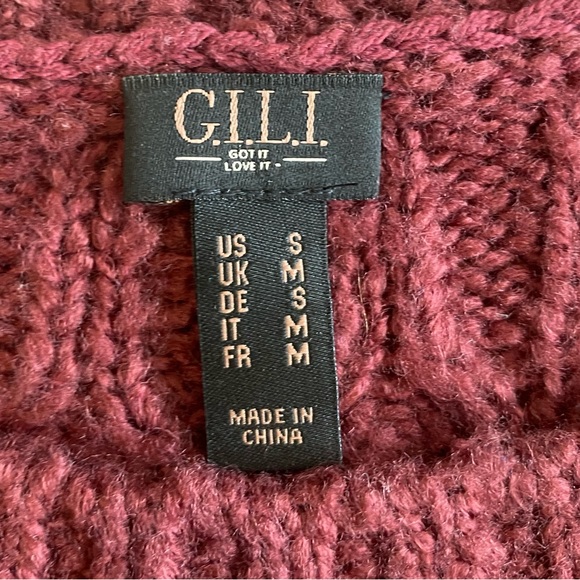 G.I.L.I. Got It Love It Cold Shoulder Burgundy Sweater with Bell Sleeves Small - Picture 9 of 12